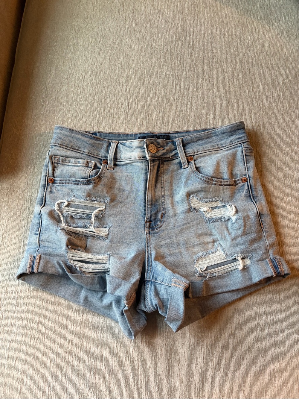 Aeropostale Light Blue Distressed Denim Roll-Hem Shorts